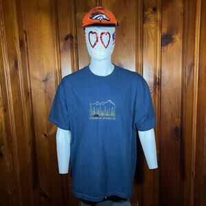 XXL Casual Mountain Tee Navy Crew Neck Embroidered Outdoor Colorado